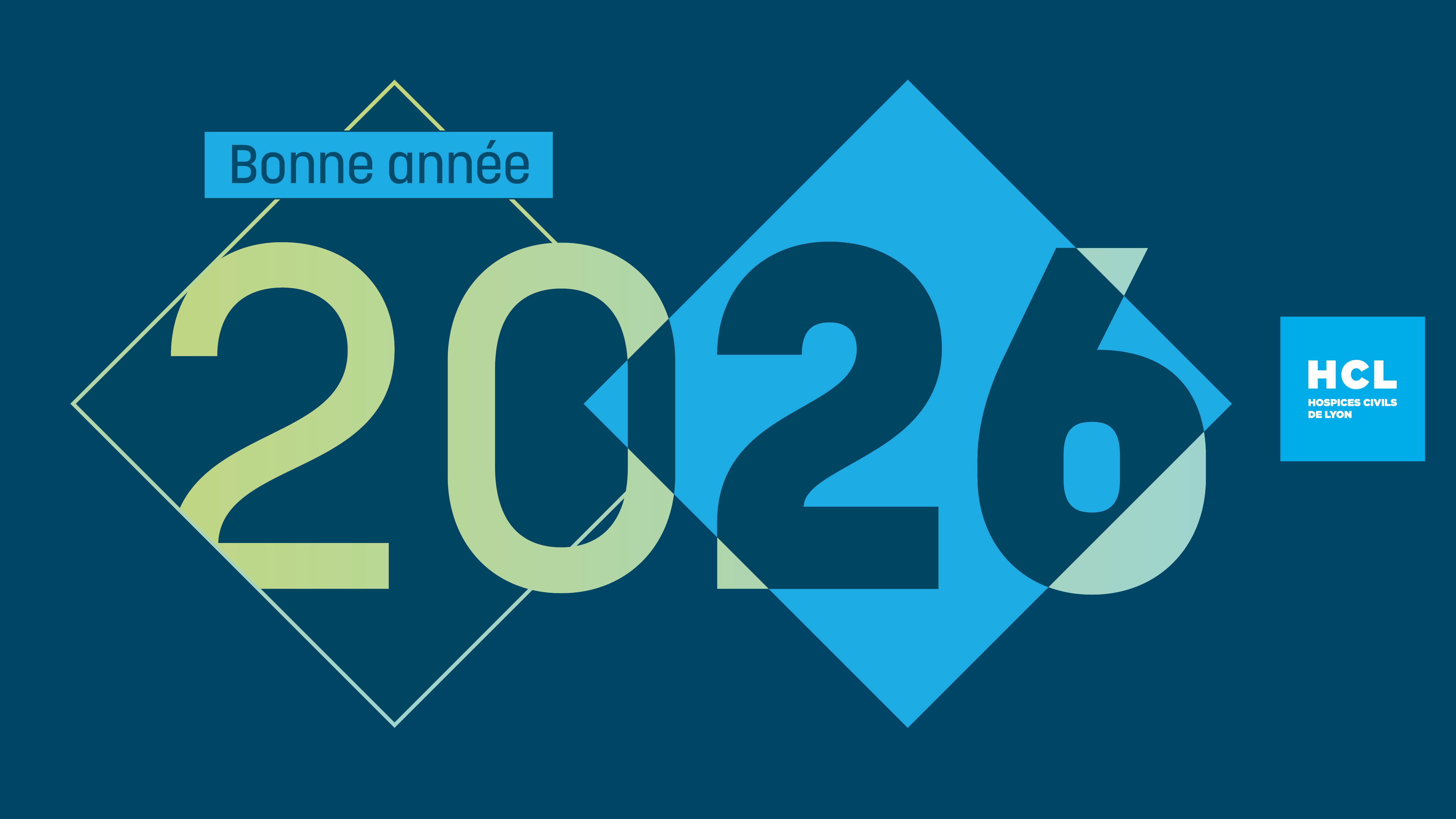 carte de voeux des HCL, 2026 s'inscrit sur un fond bleu