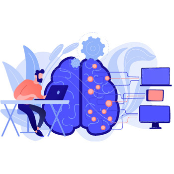 Homme avec ordinateur, connexions, cerveau