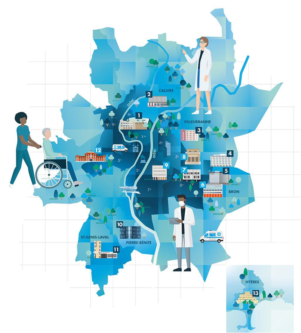 Carte des établissements des HCL