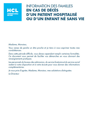 Informations en cas de décès d'un patient hospitalisé ou d'un enfant né sans vie