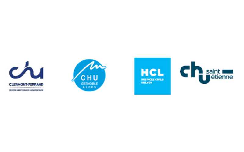 Logos du CHU de Clermont-Ferrand, CHU de Grenoble, HCL et CHU de St Etienne