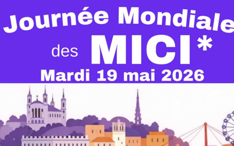 Journée mondiale des MICI avec date du 19 mai et illustration de LYon avec Fourvière