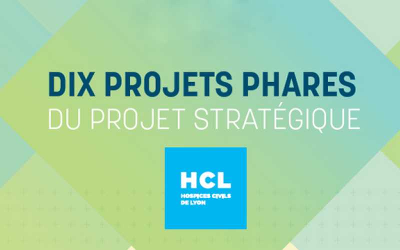 Dix projets phares du projet stratégique sur fond vert bleu losange