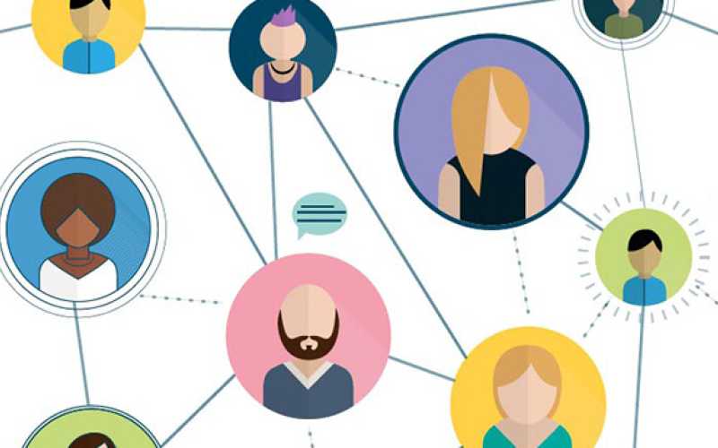 Avatars de couleurs dans des bulles et interconnectés