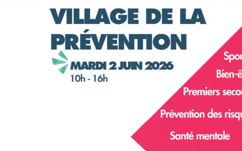 Village de la prévention du mardi 2 juin 2026 écrit en bleu foncé