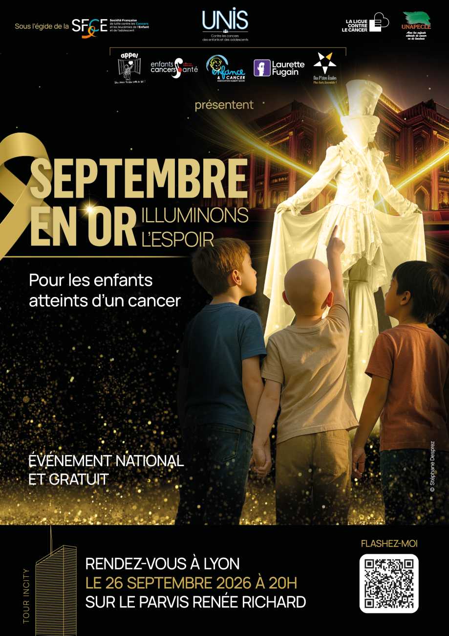 Affiche septembre en or 2026 à Lyon avec des enfants de dos