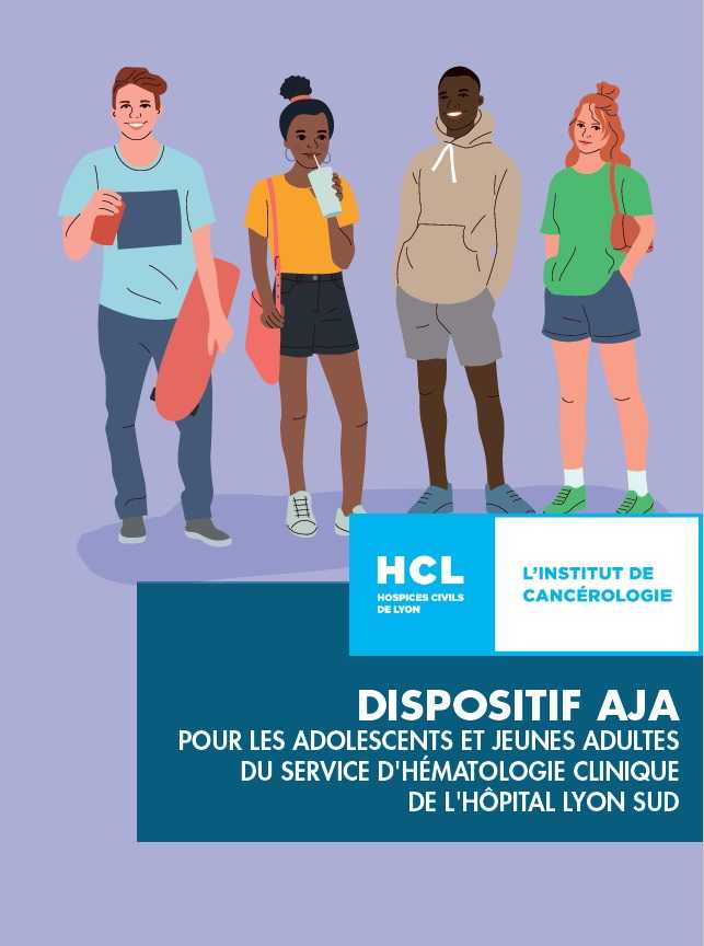 première page d'une plaquette destinée aux jeunes adultes et ado. elle montre quatre jeunes dessinés sur un fond violet.