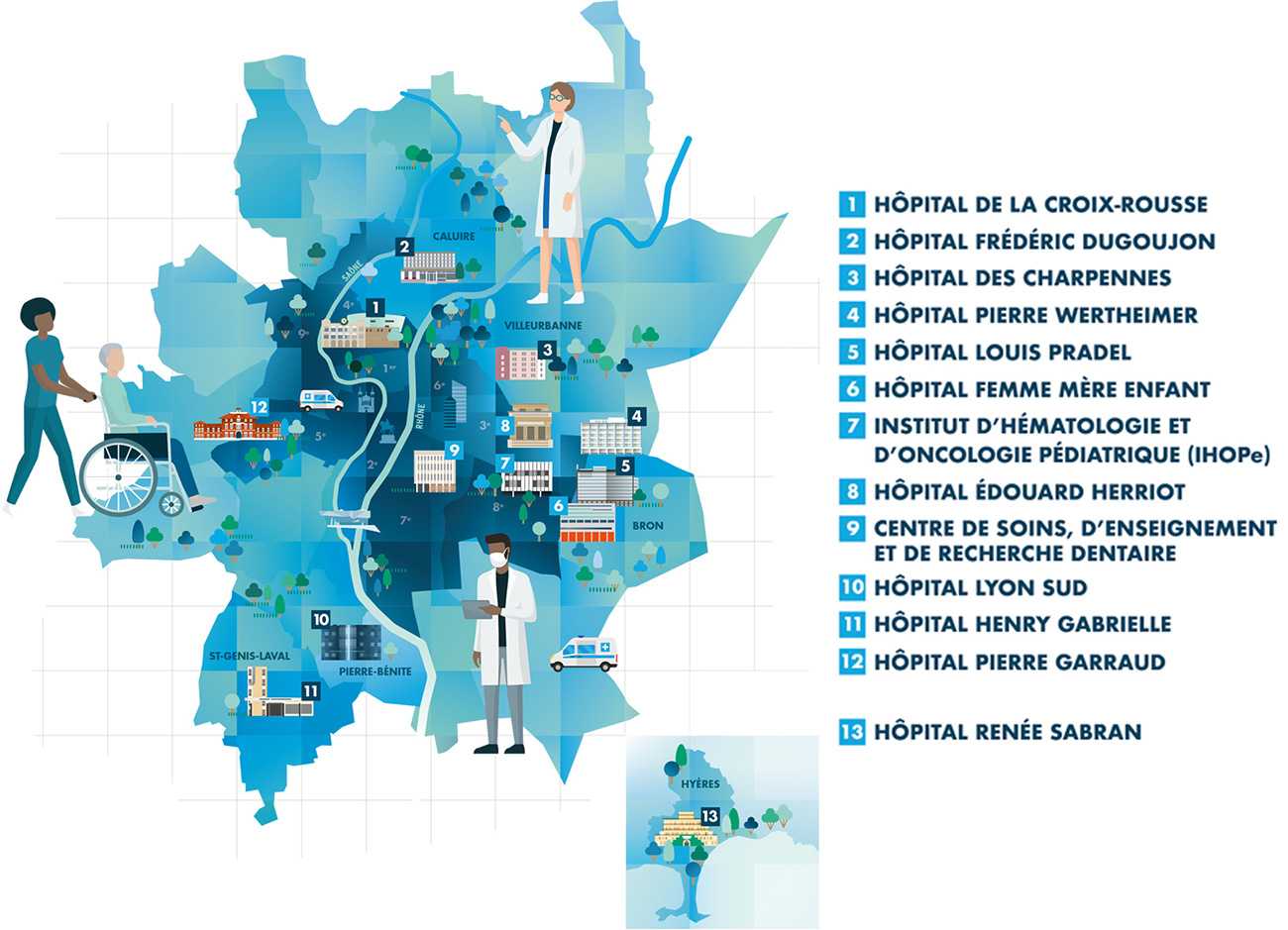 Carte des hôpitaux des HCL