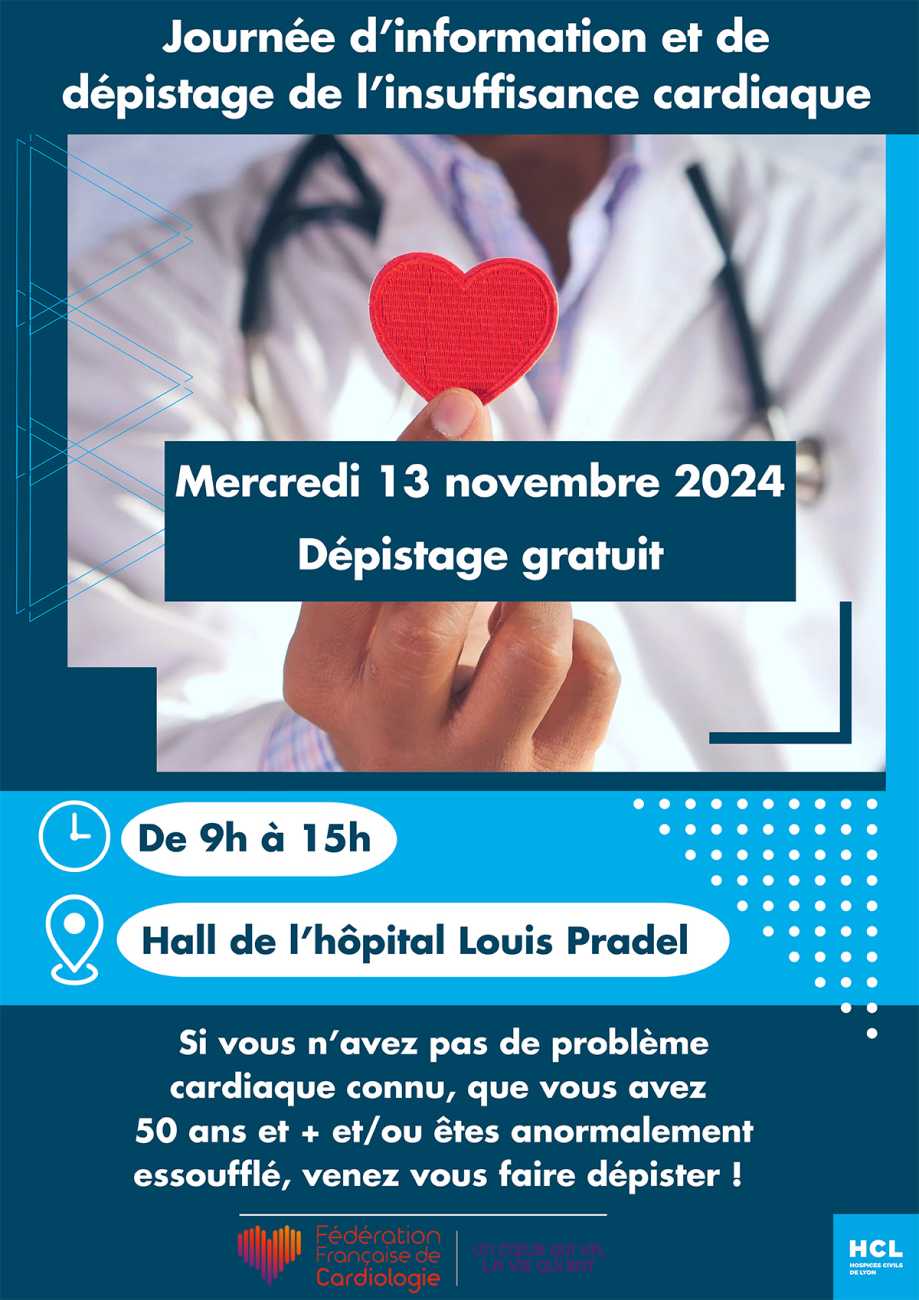 Affiche journée de dépistage Insuffisance cardiaque - Hôpital Louis Pradel - 13 novembre 2024