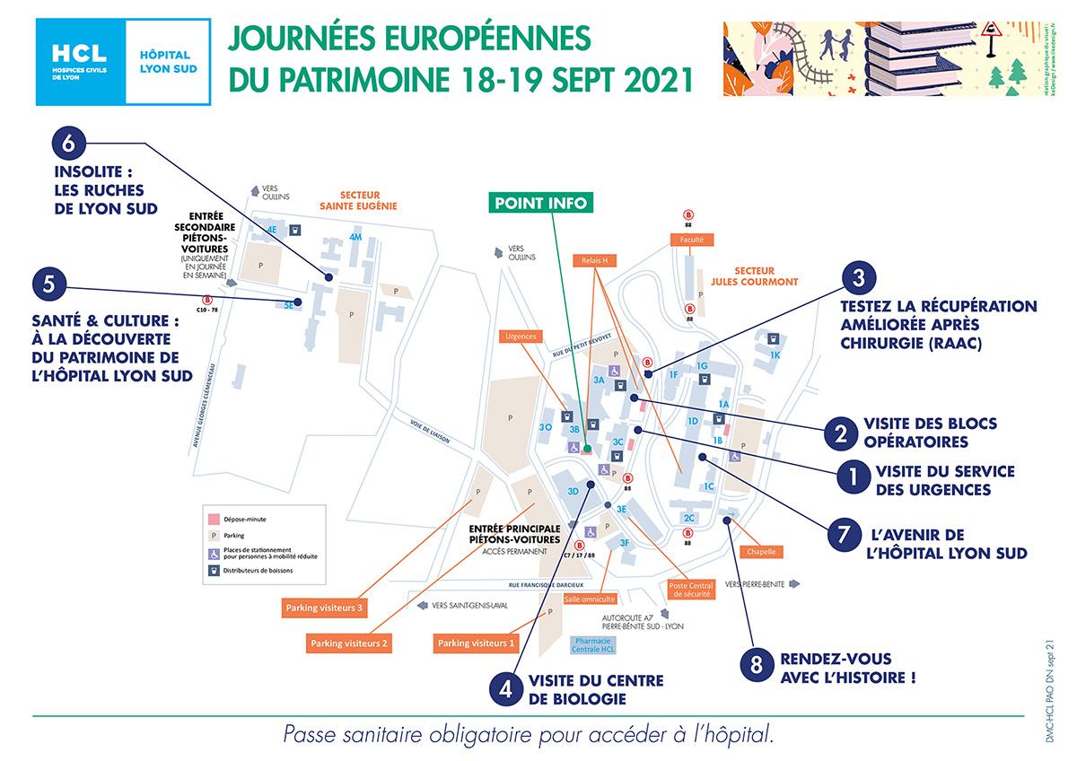 Plan des Journées Européennes du Patrimoine à l'hôpital Lyon Sud - 18 et 19 septelbre 2021