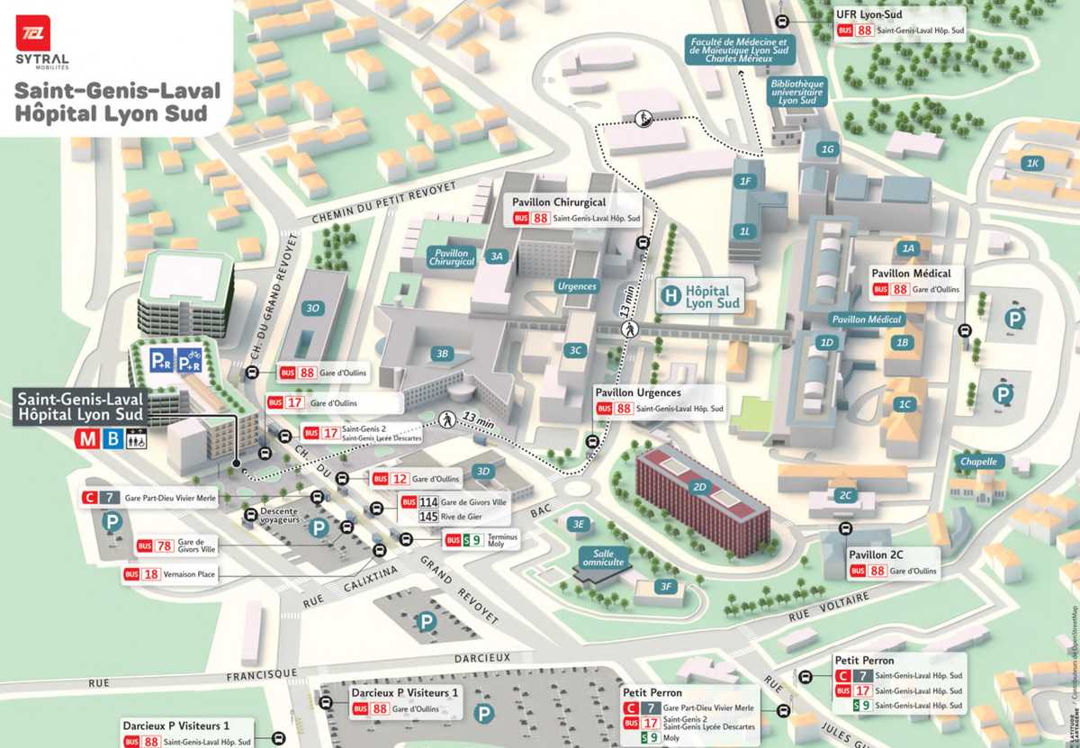 Plan de la station St Genis Laval hôpital Lyon Sud