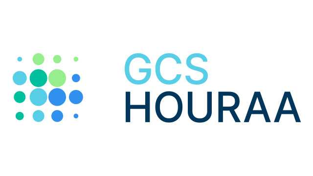 Logo du GCS Houraa composé de ronds de diverses tailles et de diverses teintes bleues et vertes